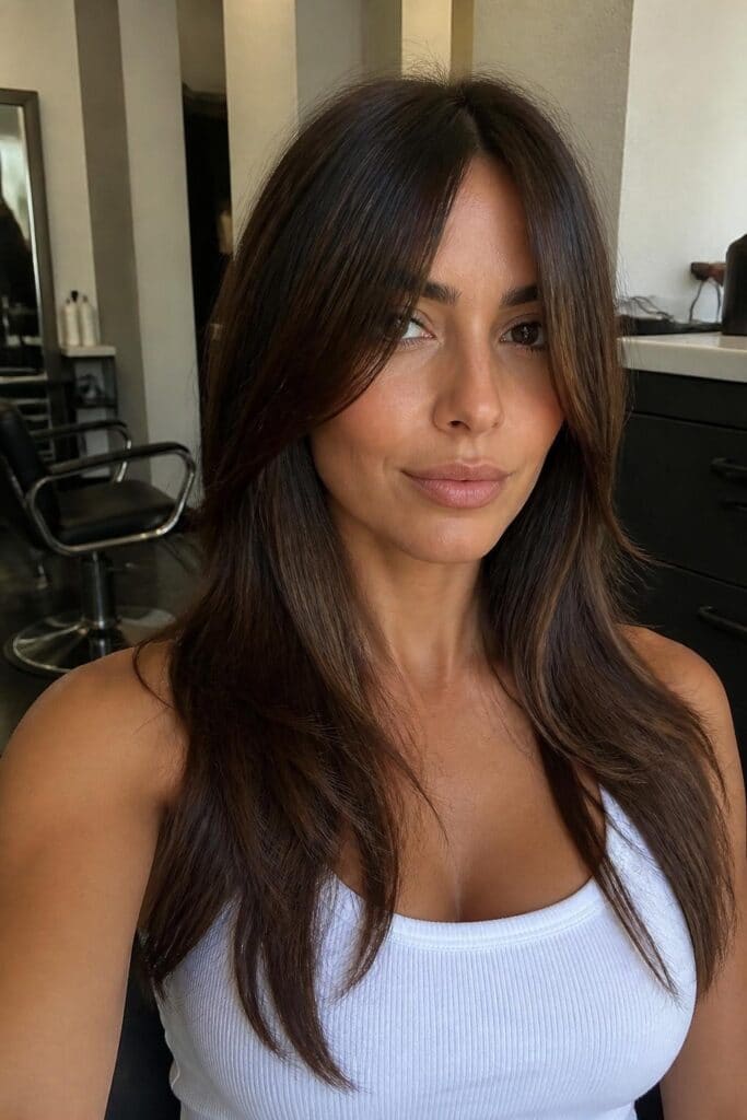 Curtain Bangs with Straight Hair and Face-Framing Layers