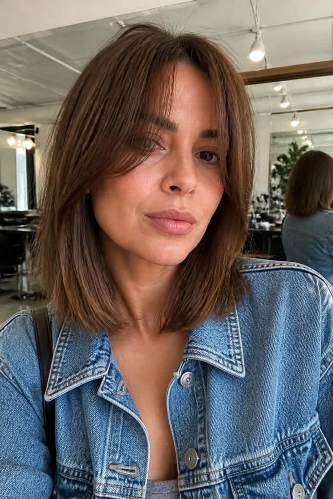 Curtain Bangs with Straight Mid-Length Hair