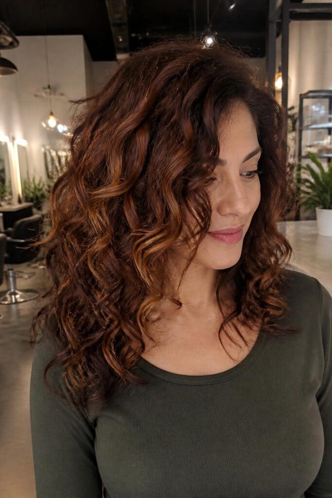 Dark Auburn with Caramel Highlights