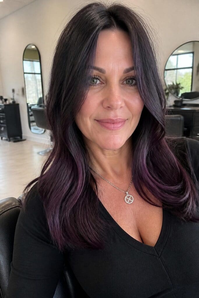 Deep Plum with Face-Framing Highlights