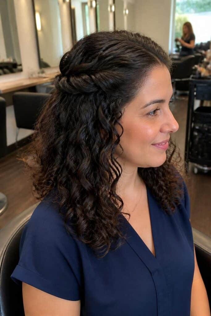 Half-Up Curly Crown with Twisted Sides
