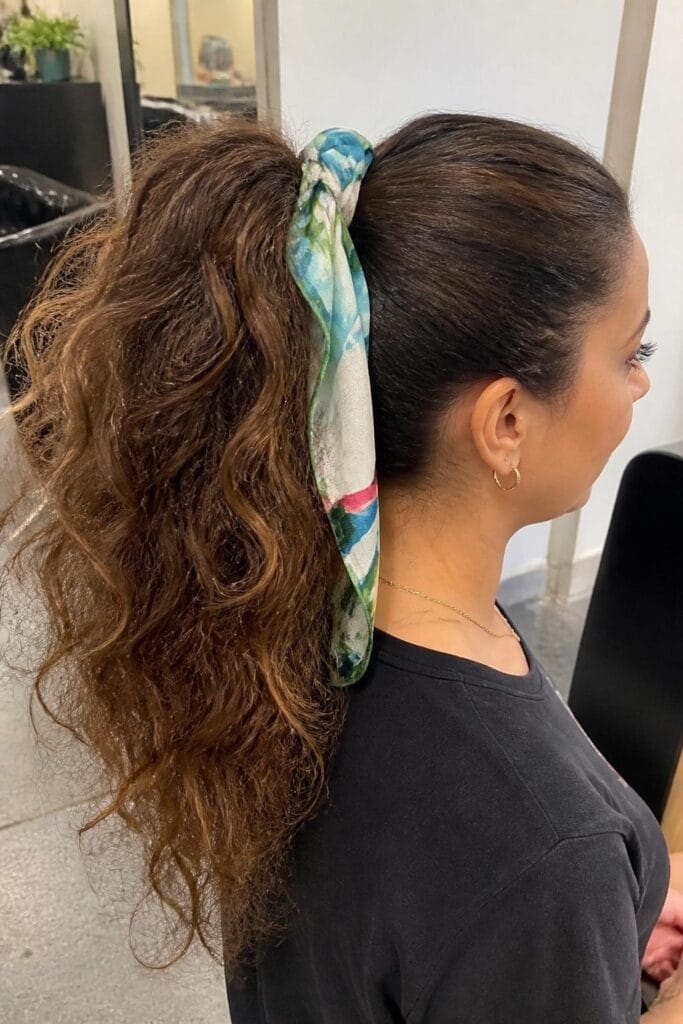 High Ponytail with a Scarf
