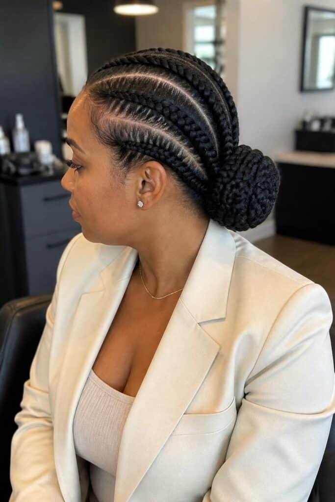 Jumbo Cornrows with a Low Bun