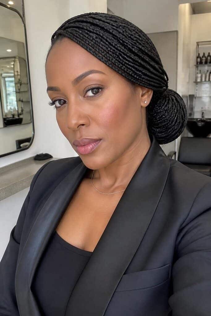 Knotless Box Braids in a Low Bun