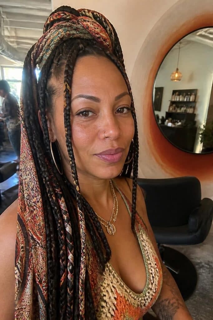 Knotless Box Braids with a Bohemian Wrap
