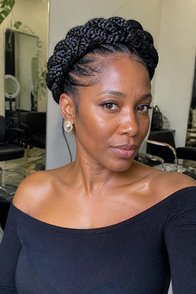 Knotless Box Braids with a Crown or Halo Braid