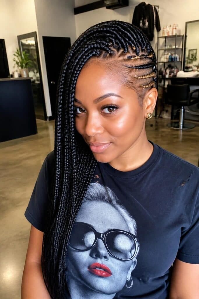 Knotless Box Braids with a Faux Undercut