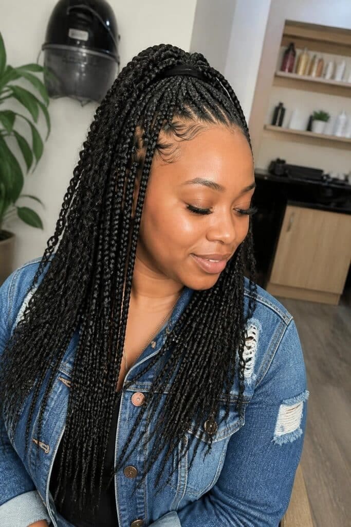 Knotless Box Braids with a Half Up Half Down Style