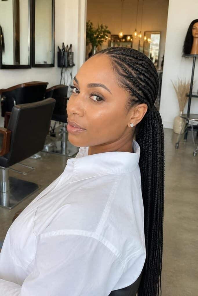 Knotless Box Braids with a Sleek Low Ponytail