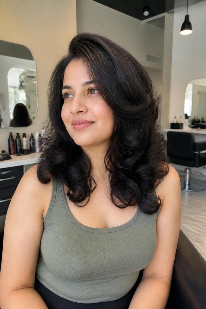 Layered Curls for Round Faces