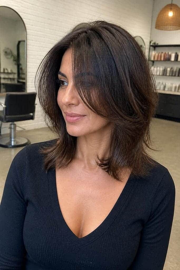 Layered Lob with Long Face-Framing Pieces