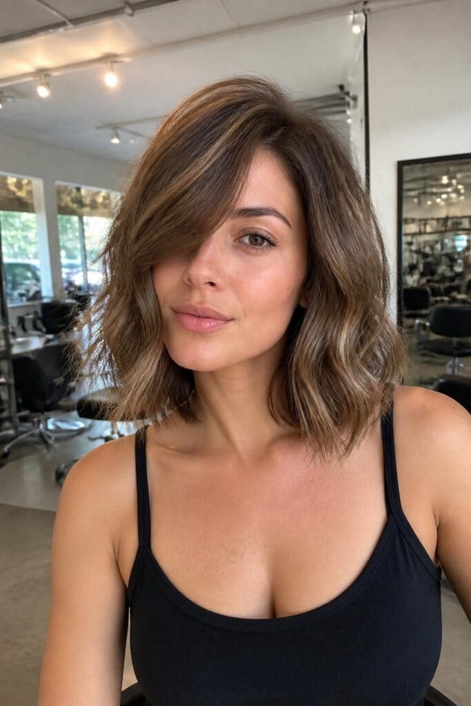 Lob with Side Bangs and Beach Waves