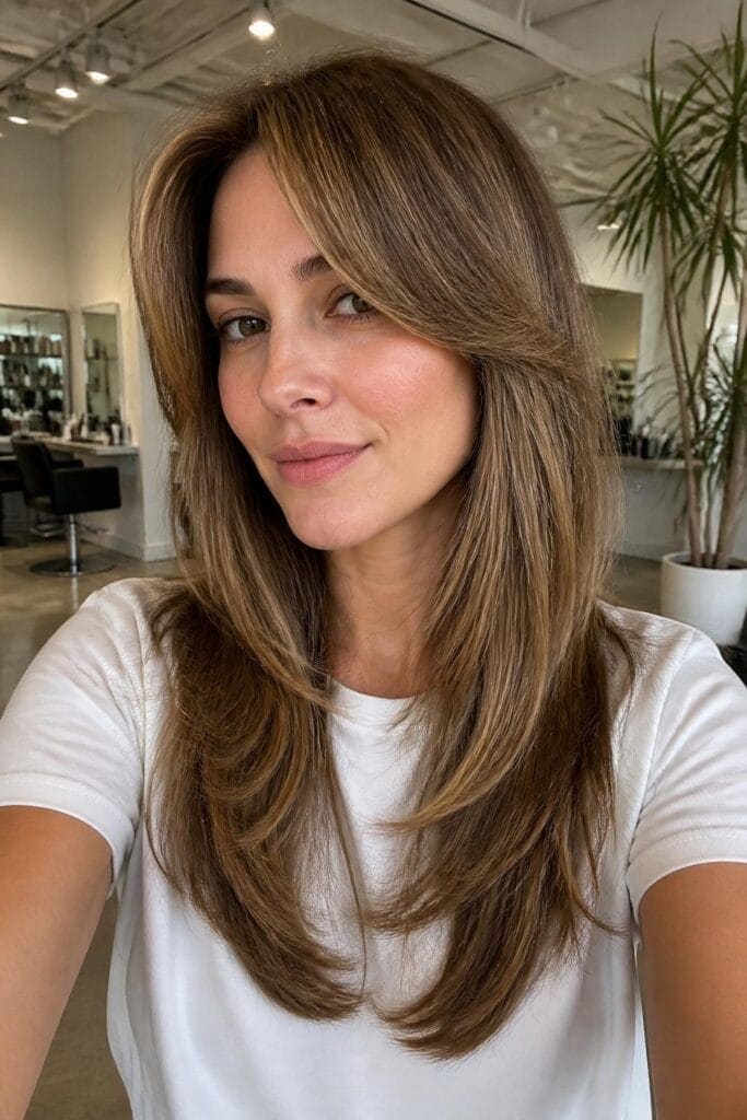 Long Curtain Bangs with Feathered Layers