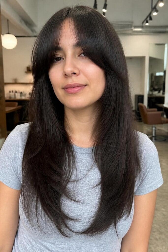 Long Curtain Bangs with Invisible Layers