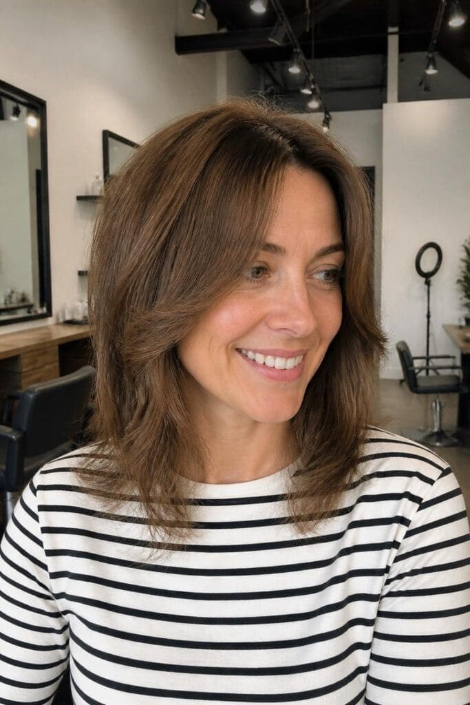 Long Curtain Bangs with Layered Lob