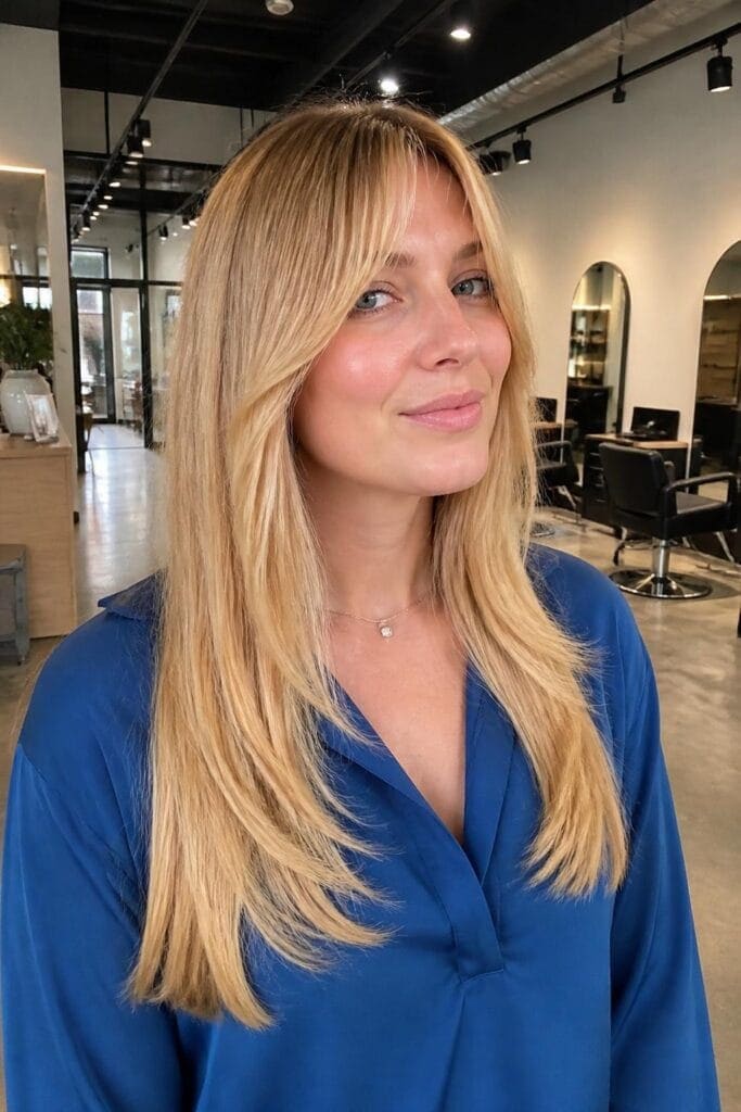Long Curtain Bangs with Long Layers for Thin Hair