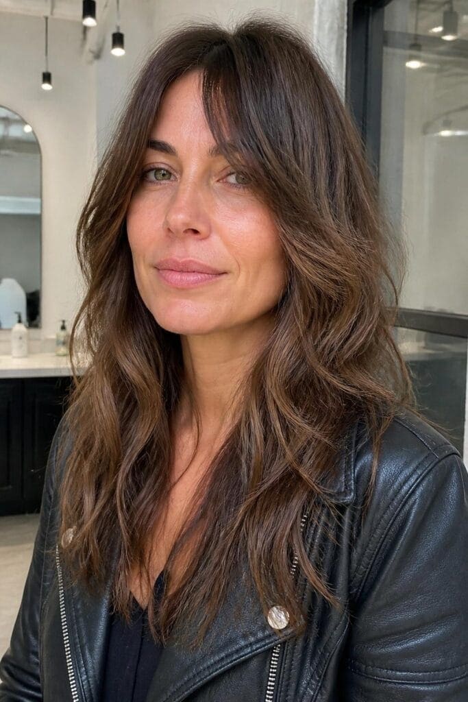 Long Curtain Bangs with Shaggy Layers