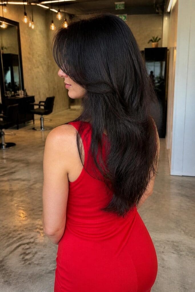 Long Curtain Bangs with V Cut Layers