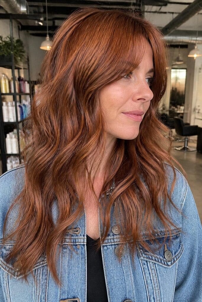 Long Curtain Bangs with Wavy Layers