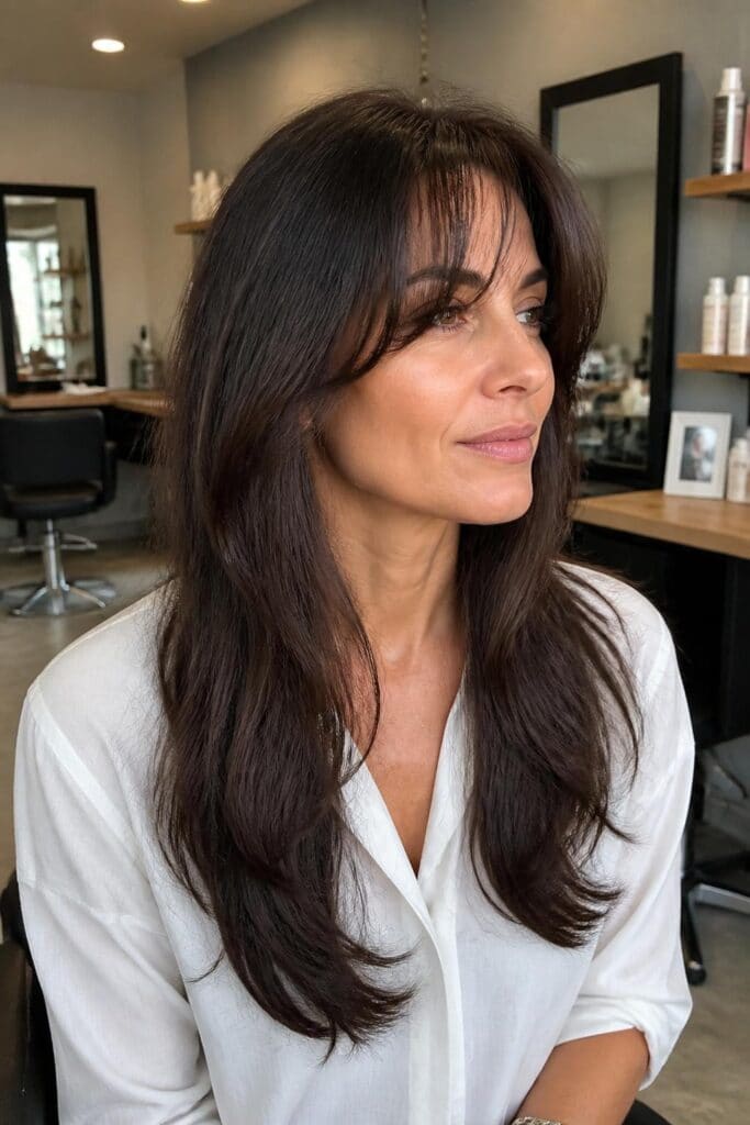 Long Hair with Arched Bangs