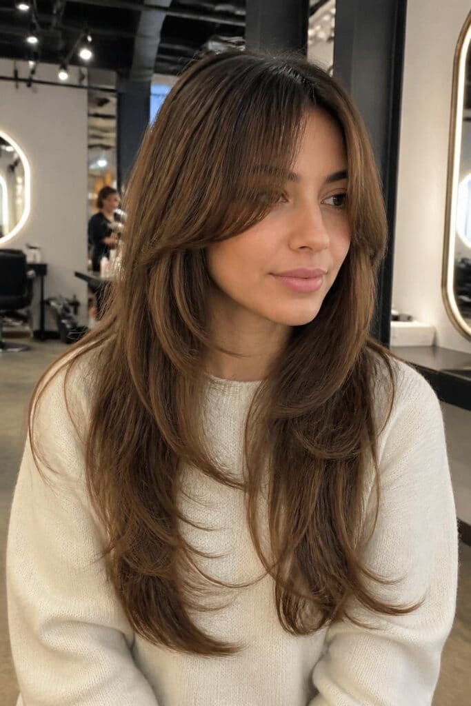 Long Hair with Feathered Bangs