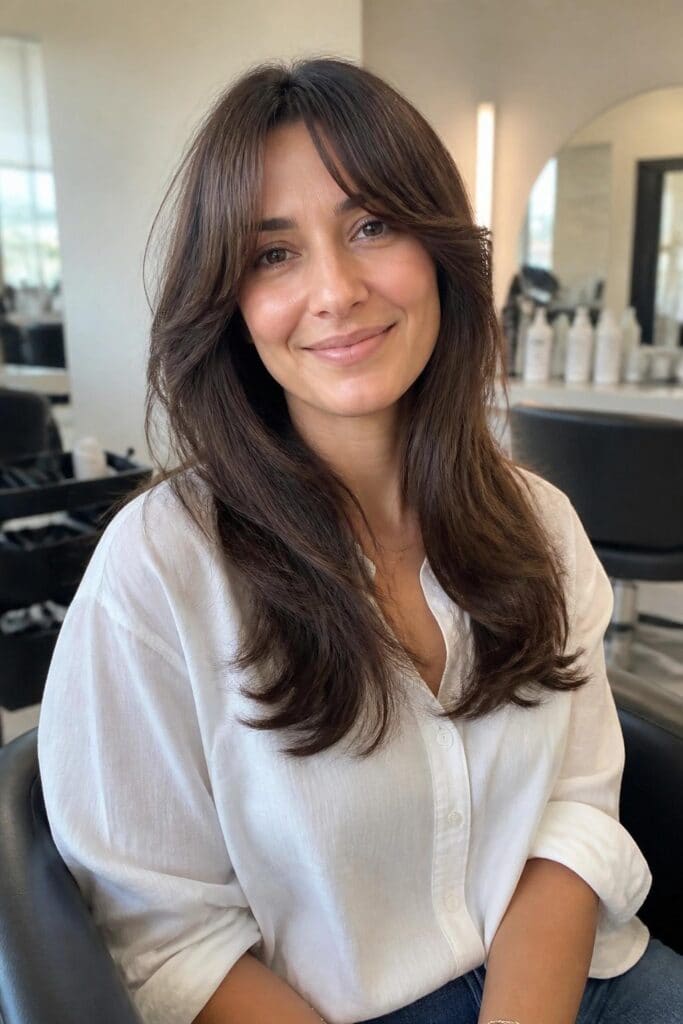 Long Layers with Wispy Curtain Bangs