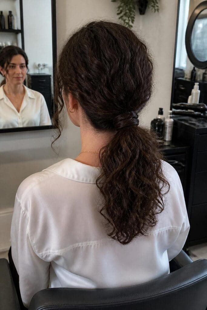 Low Curly Ponytail with Braided Accent