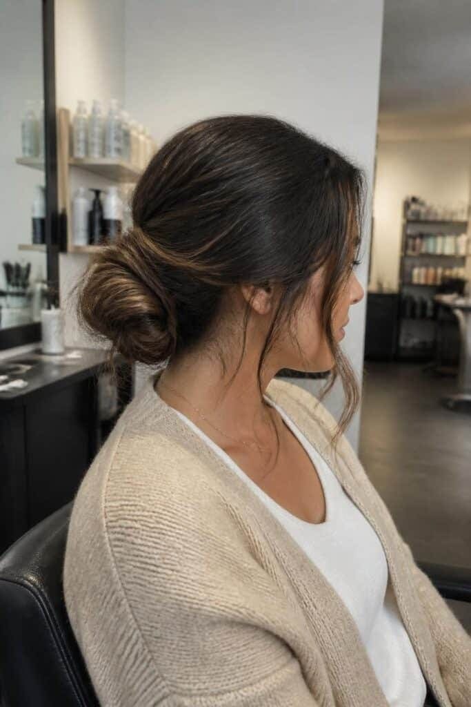 Low Messy Bun with Tendrils