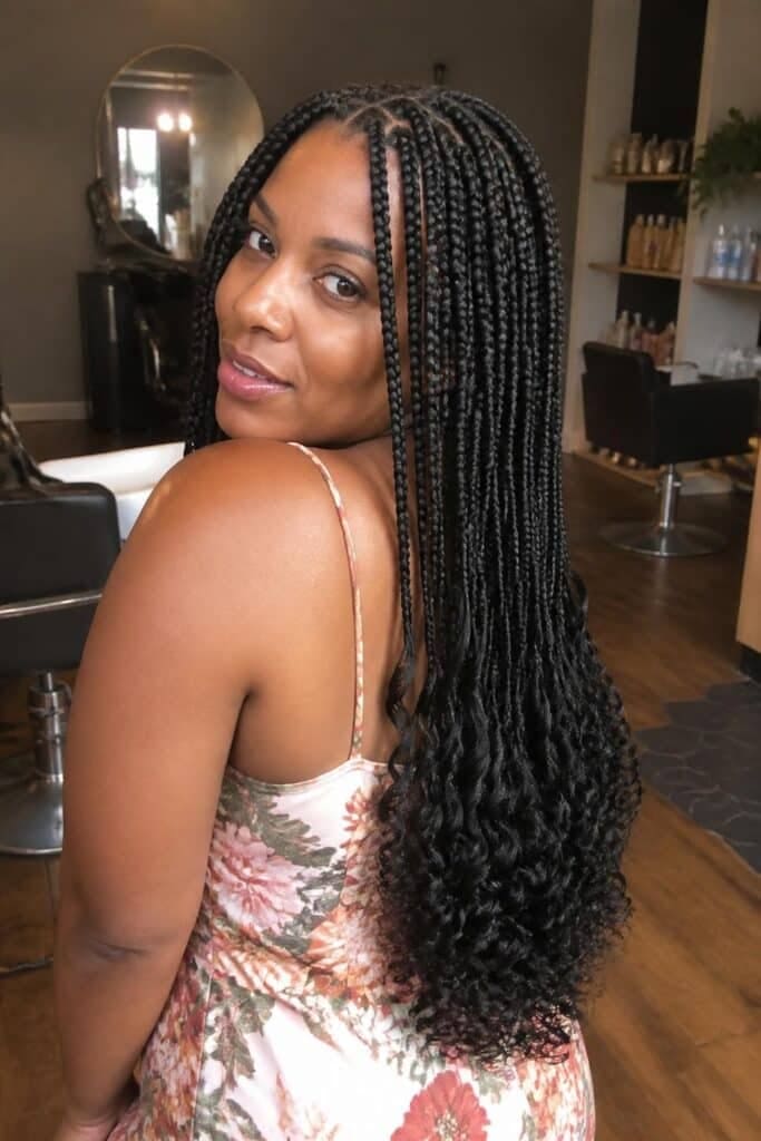 Medium Knotless Box Braids with Curly Ends