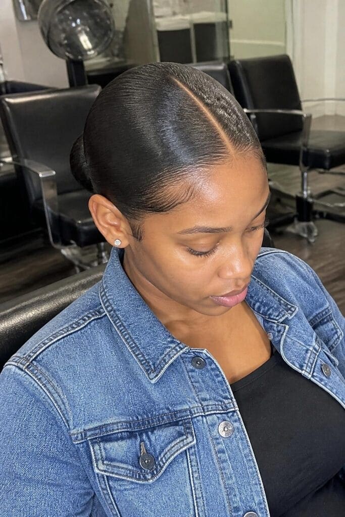 Middle Part Sleek Bun