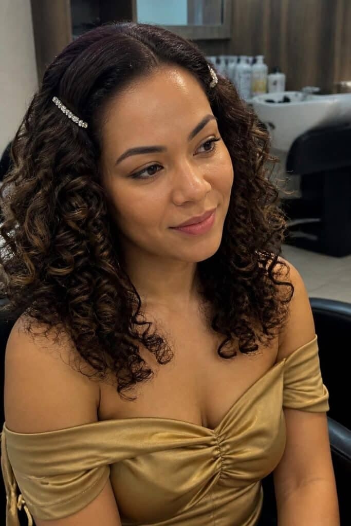 Pinned-Back Curls with Sparkly Clips