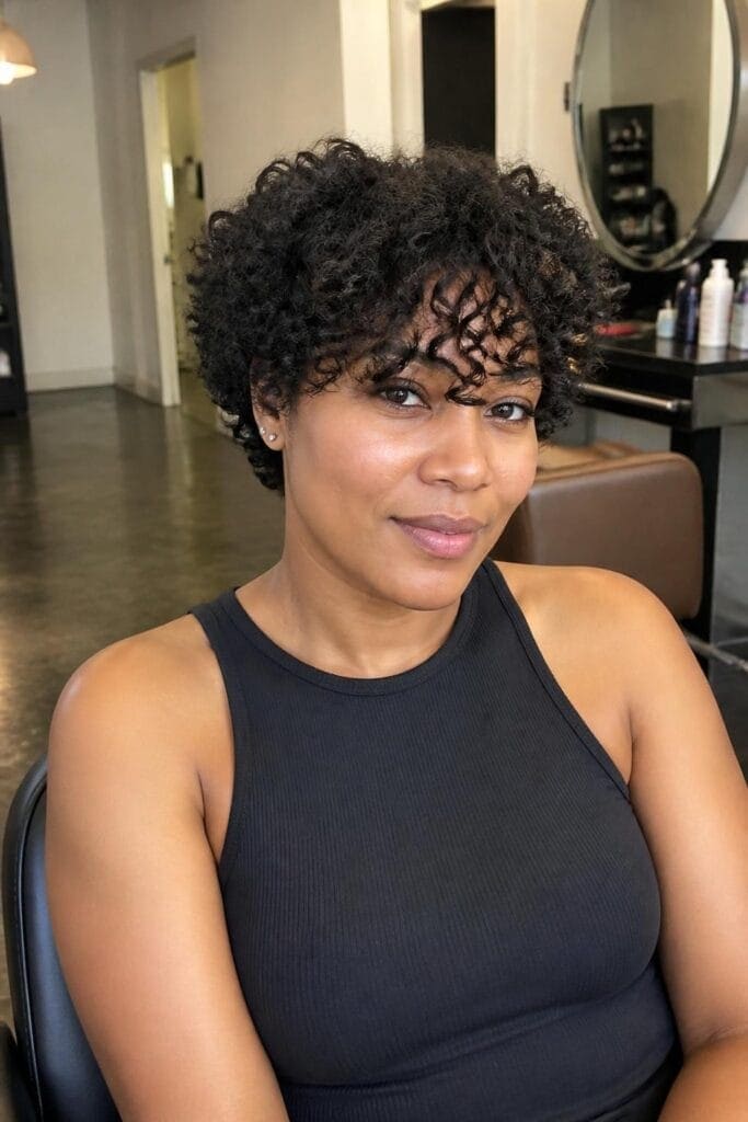 Short Natural Hair with Curly Bangs