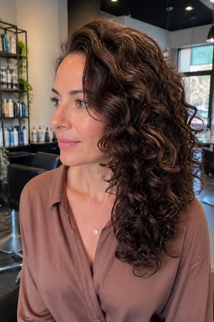 Side-Swept Curls with a Deep Part