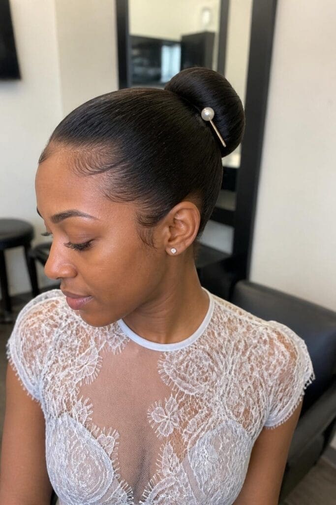 Sleek Bun with a Pearl Pin