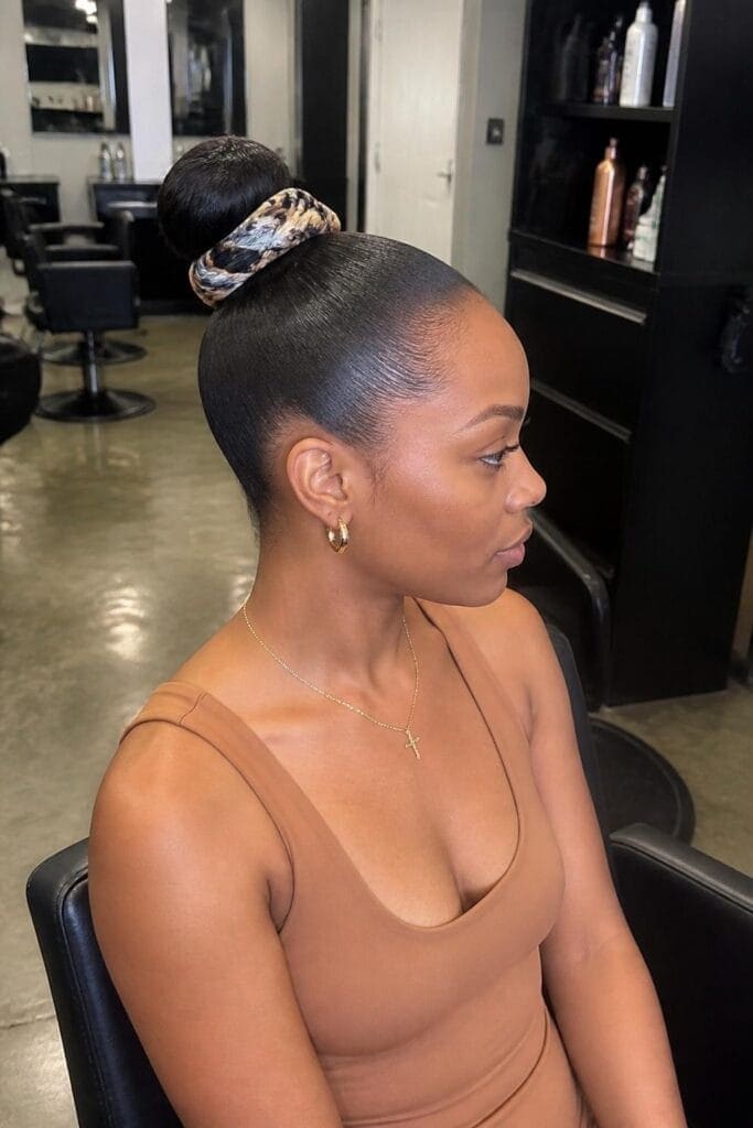 Sleek Bun with a Scarf Wrap