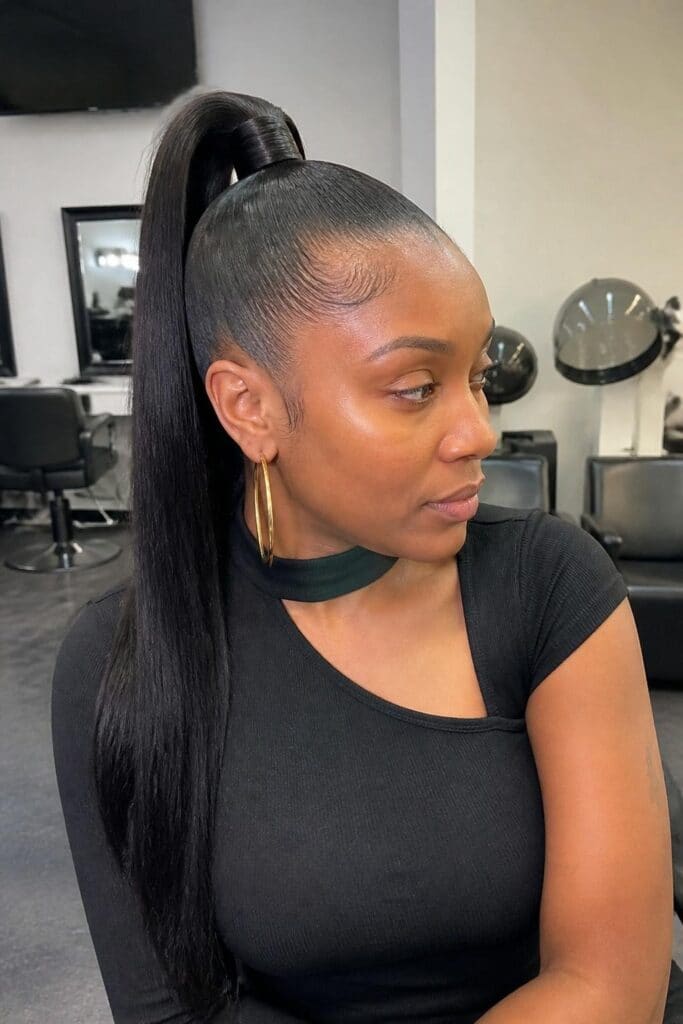 Sleek High Ponytail with Wrap