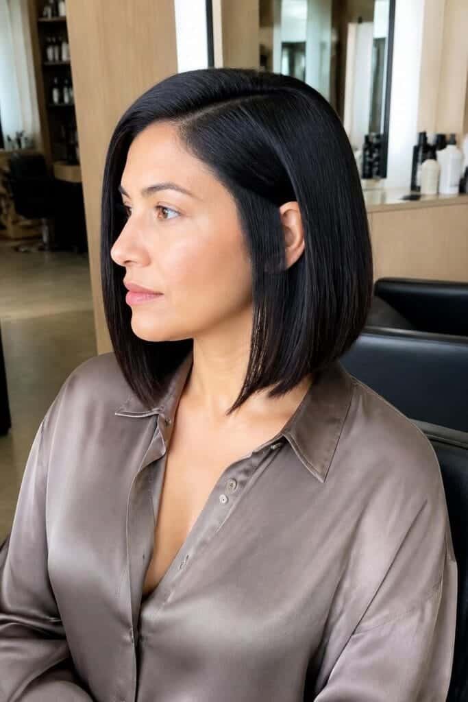 Sleek Lob with Carved-Out Undercut