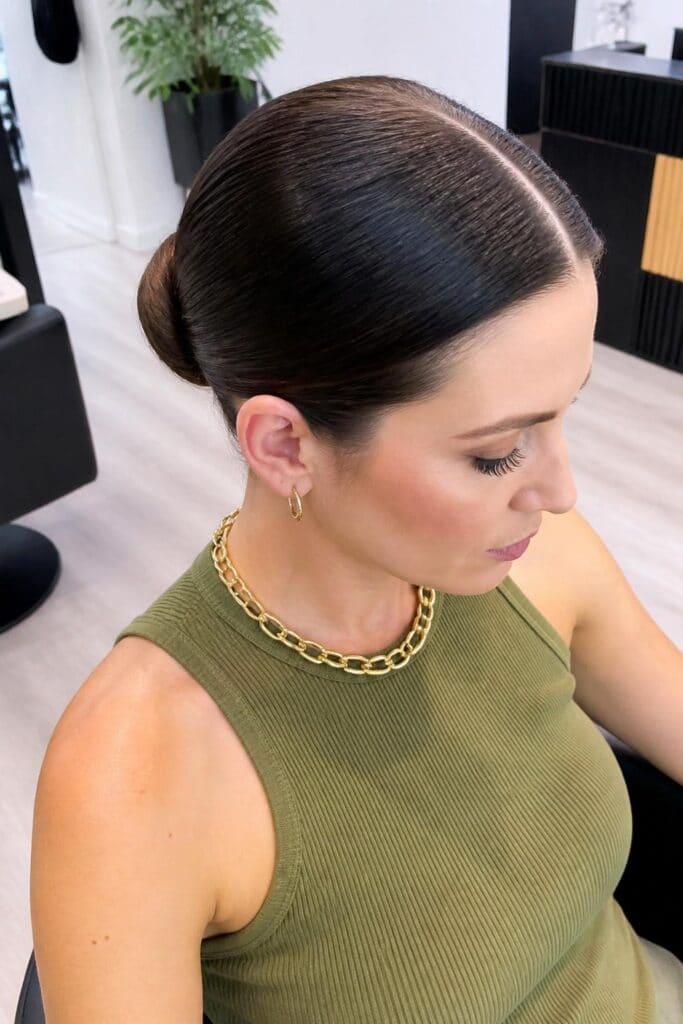 Sleek Low Bun with Middle Part