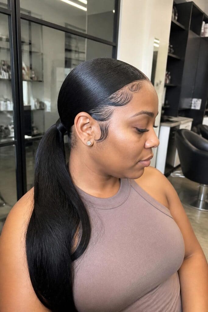 Sleek Low Ponytail with Baby Hairs