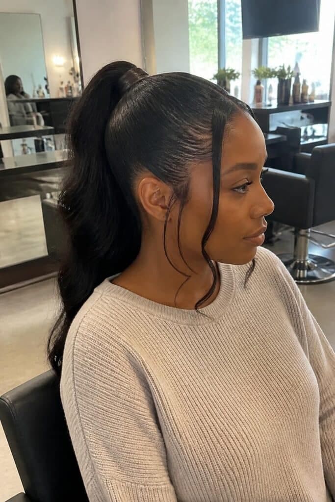 Sleek Ponytail with Face-Framing Strands