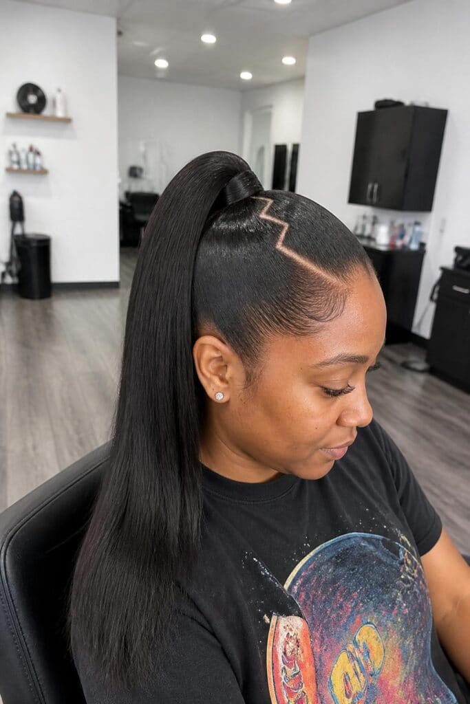 Sleek Ponytail with Geometric Part