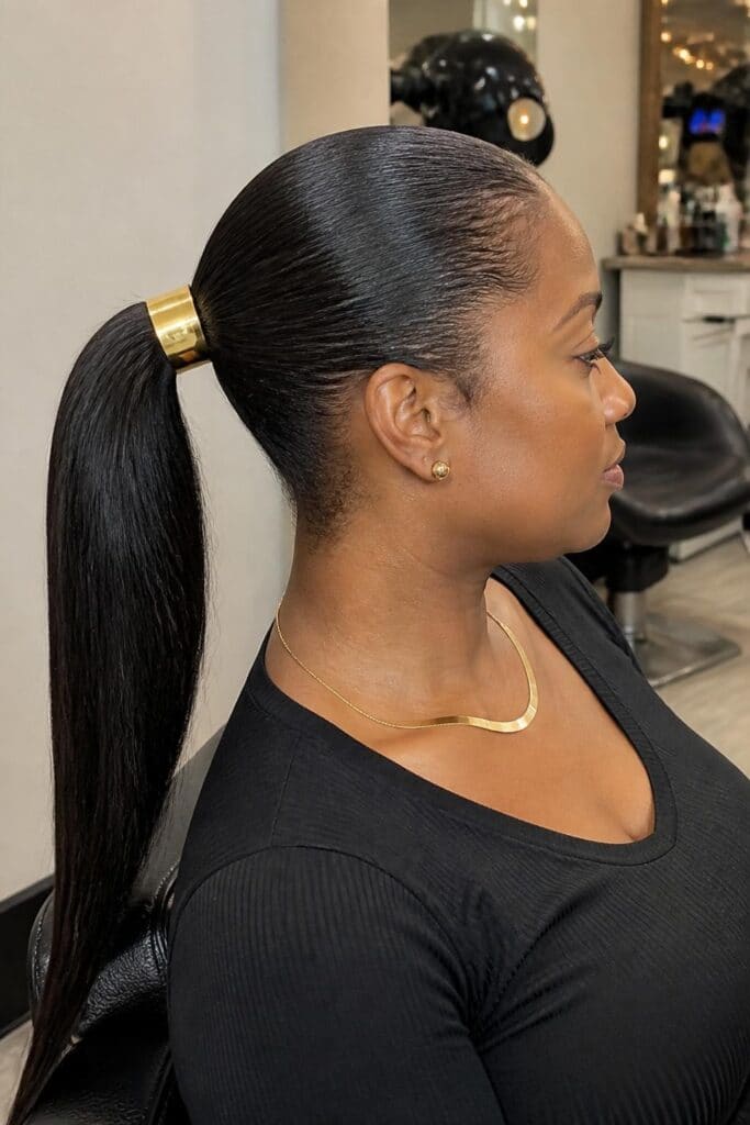 Sleek Ponytail with Gold Cuff