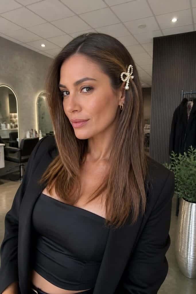 Sleek Straight Hair with a Clip