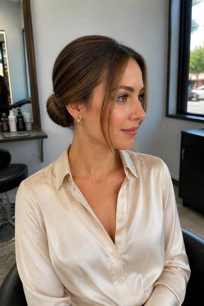 Slick Back with Low Bun and Tendrils