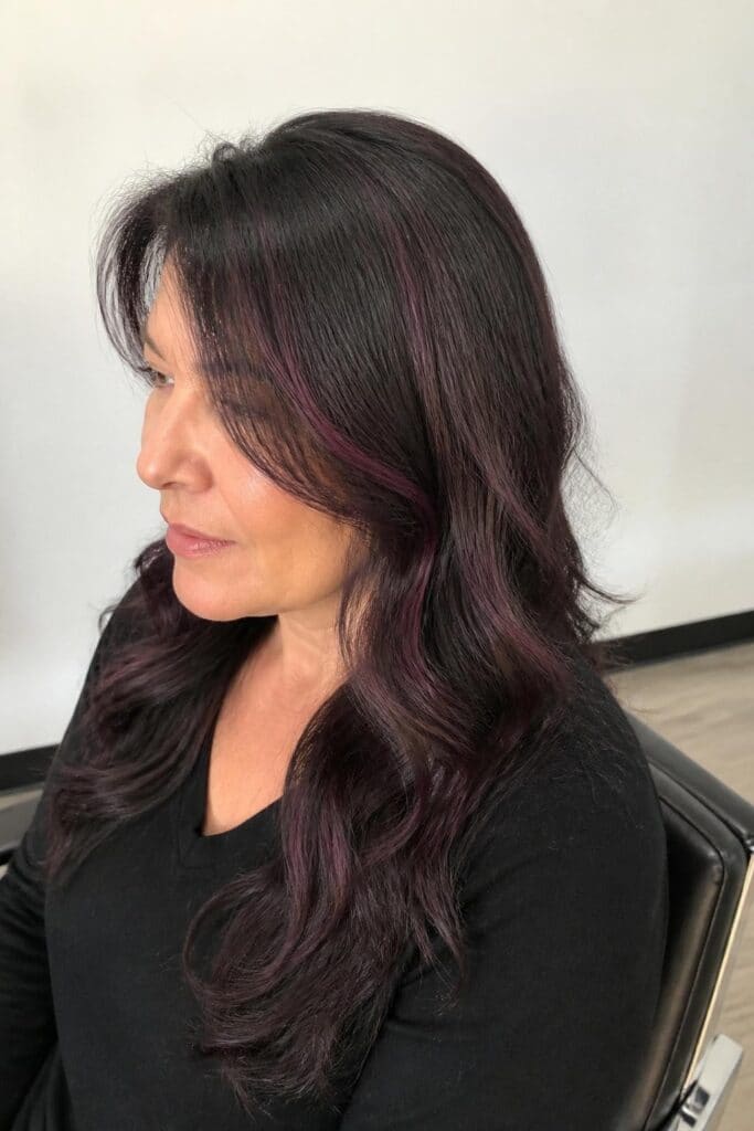Subtle Plum Highlights on Dark Hair