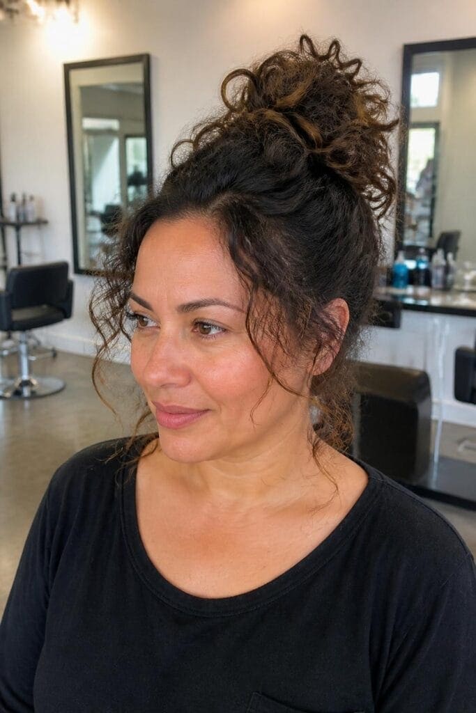 The Messy Bun with Curly Tendrils