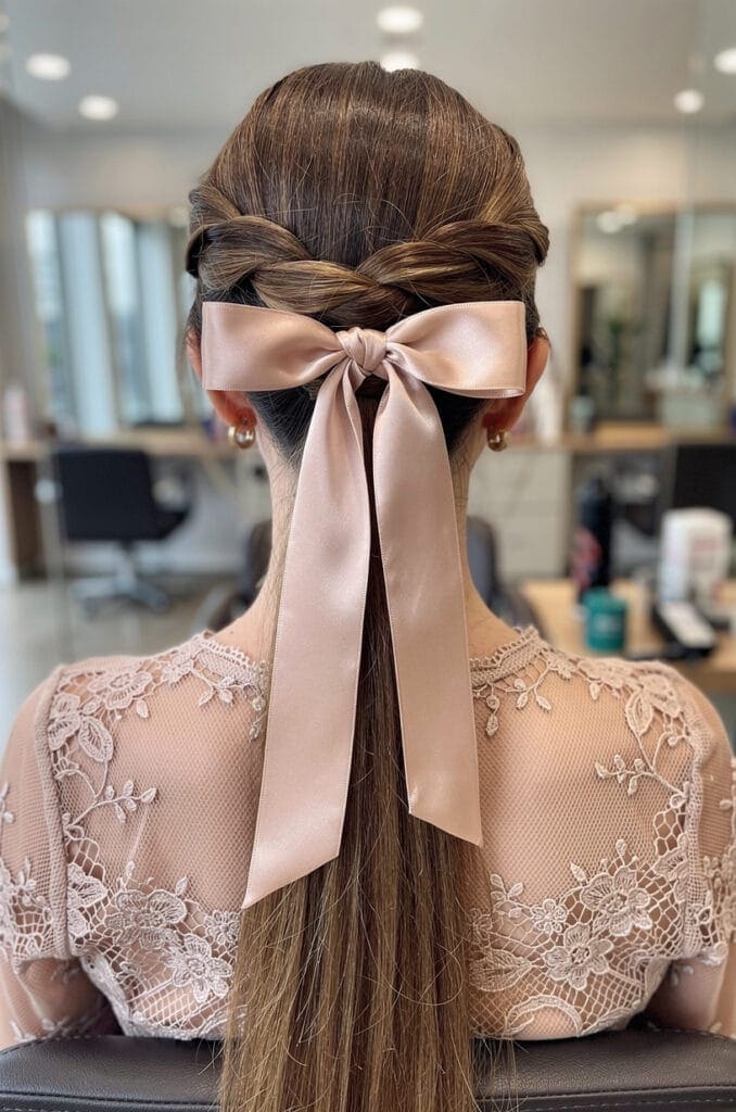 Twisted Half Up with Ribbon