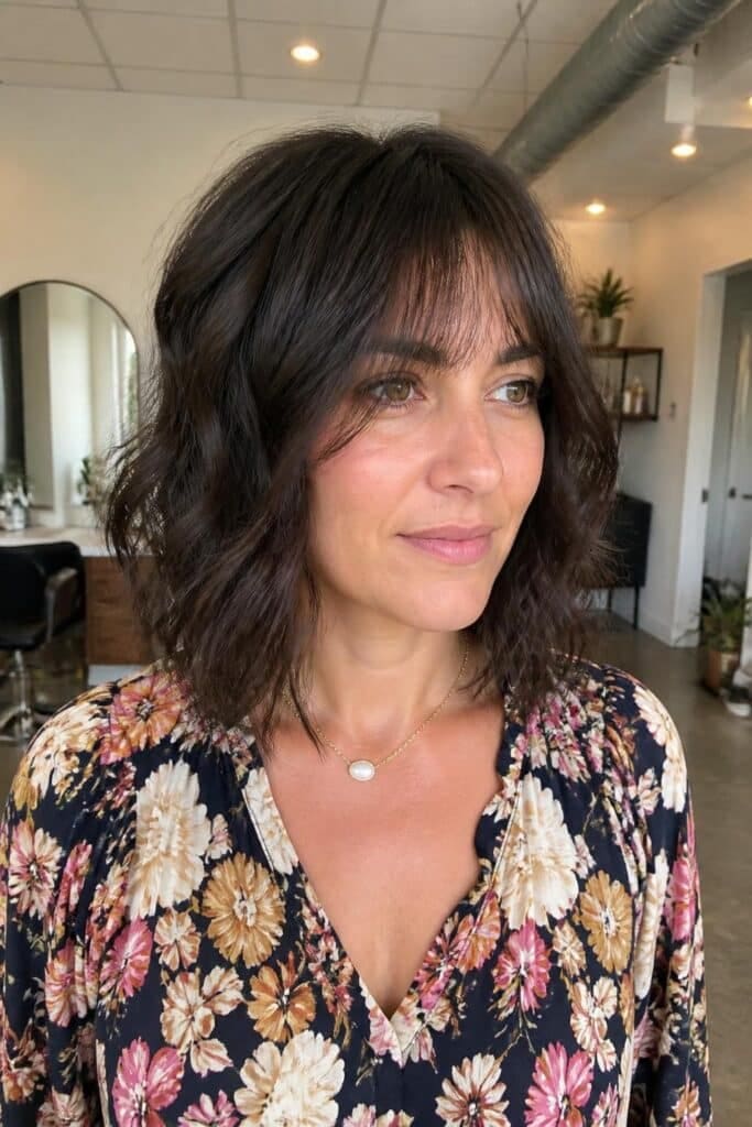 Wavy Bob with Wispy Curtain Bangs