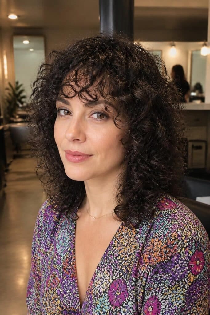Wispy Curtain Bangs on Curly Hair