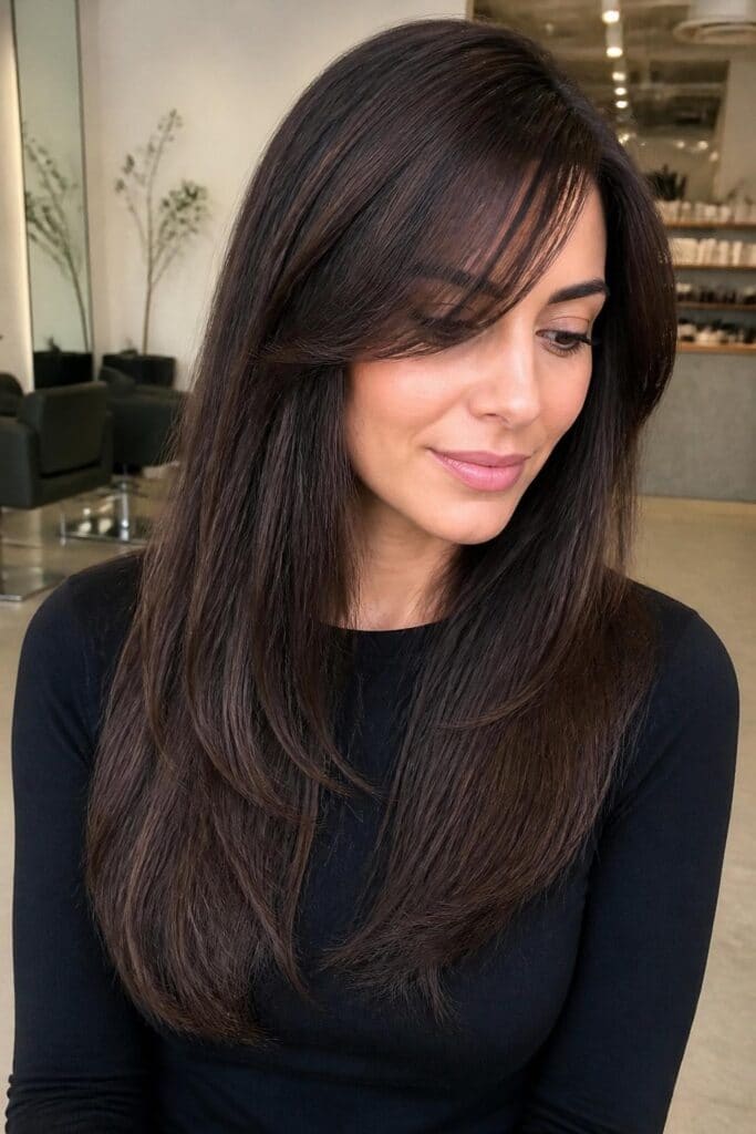 Wispy Curtain Bangs with a Deep Side Part